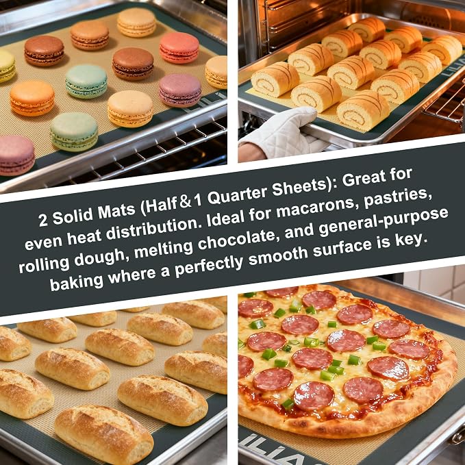 LILIAO Silicone Baking Mat, 3-Pack Non-Stick Reusable Baking Mat, Oven Baking Sheet for Making Cookies, Macaroons, Bread and Pastry (Gray)