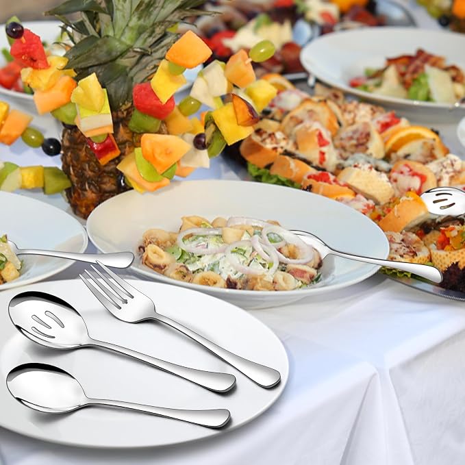Homikit 6-Piece Serving Spoons Forks Set, Stainless Steel Serving Utensils Metal Hostess Set for Catering Buffet Banquet Party Kitchen Restaurant, 8.7 Inch, Mirror Polish, Dishwasher Safe
