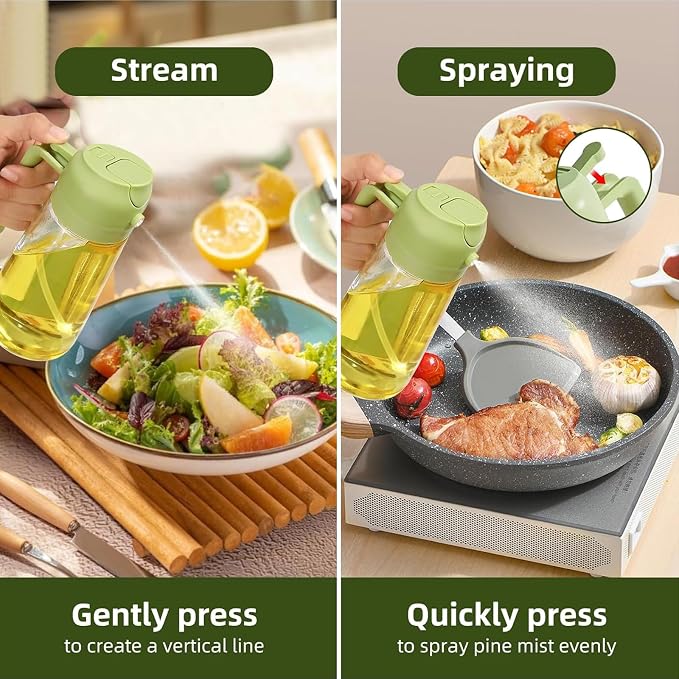 2-in-1 Oil Spray Bottle & Dispenser - 470ml Olive Oil Sprayer for Misting and Pouring, Leak-Proof Kitchen Gadget for Healthy Cooking, Air Frying, BBQ & Baking, 2 Pack Black
