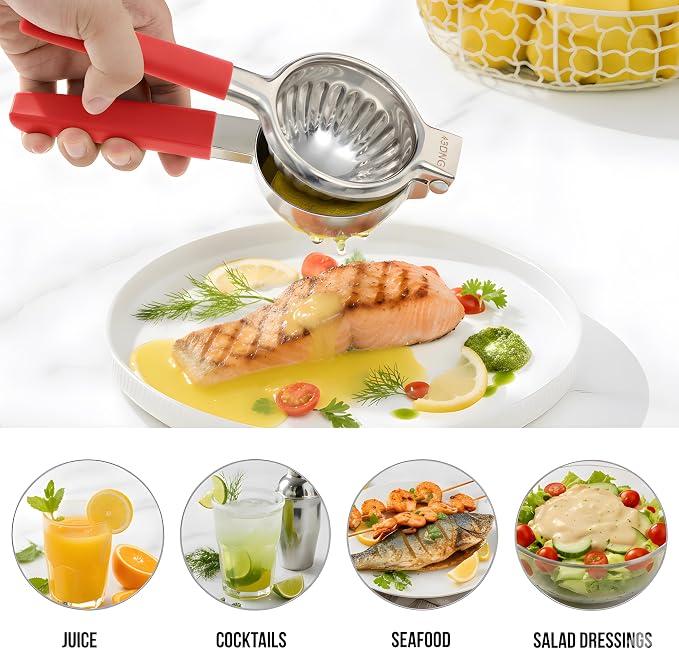 Stainless Steel Lemon Squeezer Citrus Juicer – Large Bowl, Heavy-Gauge Steel, Long Textured Non-Slip Handles – Large Size, Easy to Clean, Maximum Juice Extraction for Kitchen Use