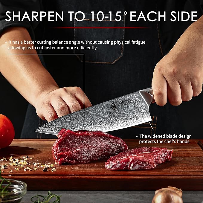 VEROXIS Damascus Chef Knife 8 Inch, Professional Japanese Kitchen Knives Sharp High Carbon Super Steel with Ergonomic Pakkawood Handles, Elegant Gift Box Packaging