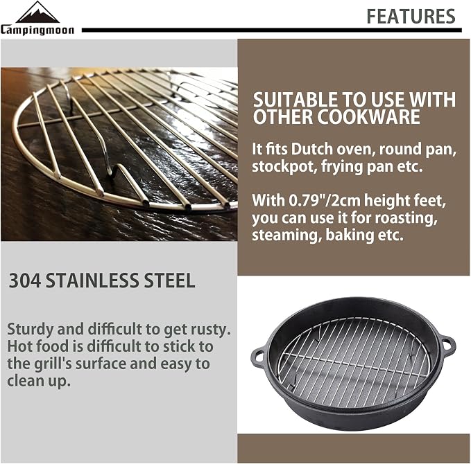 CAMPINGMOON 2pcs Round round cooling rack 304 Stainless Steel Cooking Grid Grill (φ8.3 inches, W21-2P)