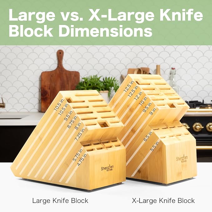 Shenzhen Knives 20 Slot Knife Block without Knives - Solid Wood Core Bamboo Veneer - X-Large 12.25x5.25x10.25 Inch Countertop Knife Holder Organizer and Kitchen Storage