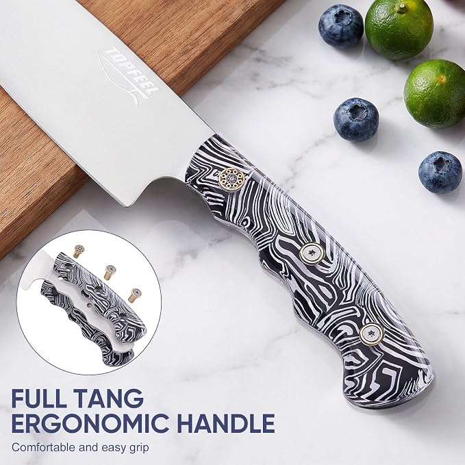 Topfeel 3PCS Professional Chef Knife Set, Ultra Sharp Japanese Kitchen Knife, German High Carbon Stainless Steel 8" Meat Cleaver 8" Chef's Knives 5" Utility Knife with Gift Box