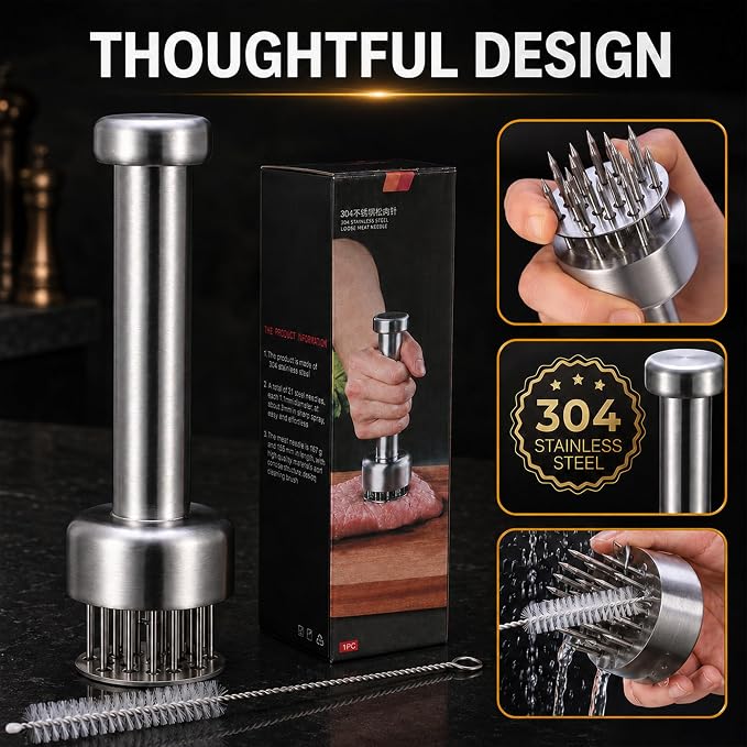 Meat Tenderizer Tool, Stainless Steel Needle Meat Tenderizer with 21 Needles, Kitchen Tenderizing Tool for Steak, Chicken, Pork, Beef, Dishwasher Safe