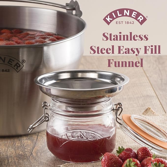 Kilner Stainless Steel Easy Fill Funnel, Compatible with Various Jam Jars, Mess-free and Dishwasher Safe