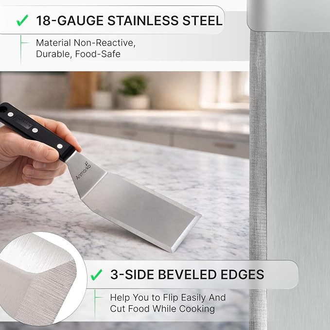 Stainless Steel Spatula Set - Heavy Duty Spatula and Scraper - Great for Cast Iron Griddle BBQ Flat Top Grill - Commercial Grade