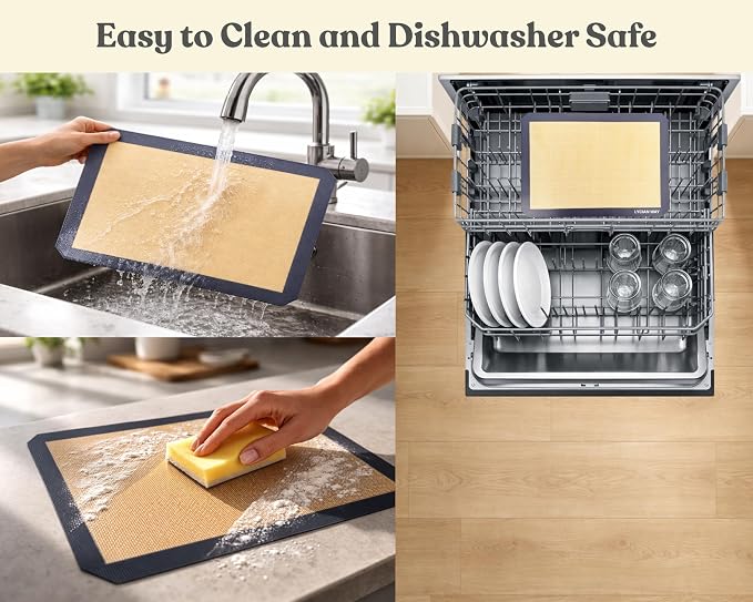 Silicone Baking Mats Set of 2, Half Sheet Nonstick Reusable Extra Thick Baking Sheet Liners for Cookies, Macarons, Bread, Pizza, Pastry, Gray