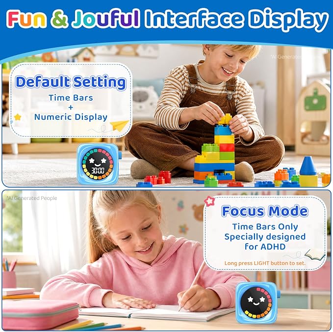 Visual Timers for Kids, 99 Minute Digital Cute Kids Visual Timer Classroom Timer for Homeschool Supplies Study Teaching Time Management Tool Countdown Productivity Timer, Blue, Colorful Dispaly