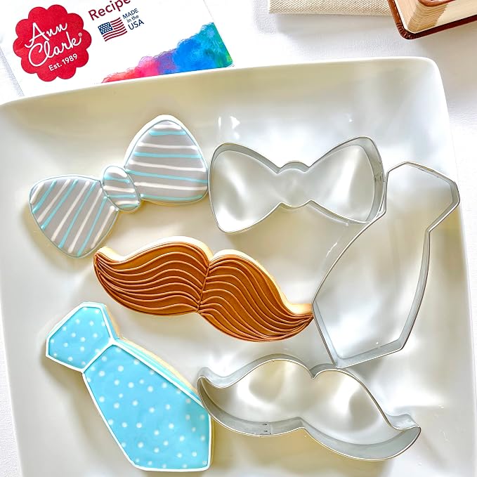Ann Clark Little Man Father's Day Cookie Cutters 3-Pc Set, Made in USA, Bow Tie, Mustache, Necktie