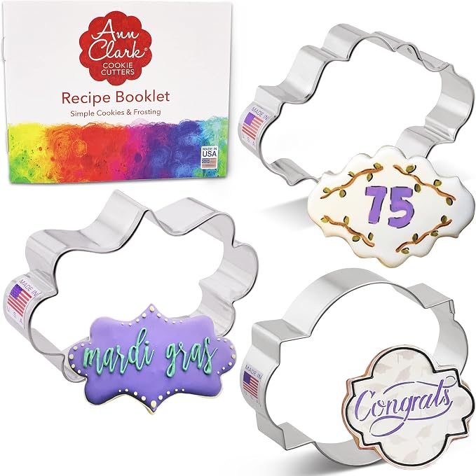 Ann Clark Plaque Cookie Cutters 3-Pc. Set (Long Fancy, Oval, Photo) Made in the USA