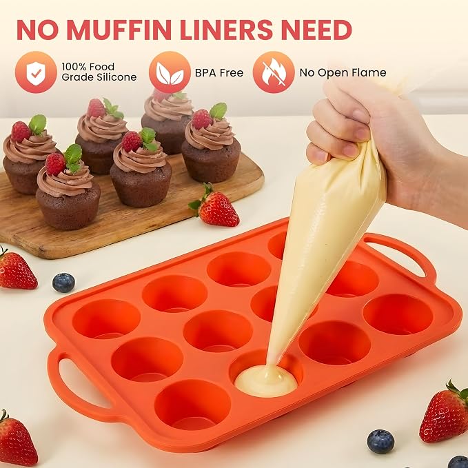 2Pack Silicone Muffin Pan for Baking - Cupcake Pans with Metal Frame