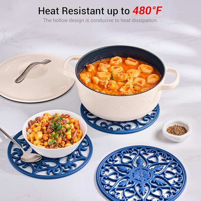 SMARTAKE 6 Set Silicone Trivet Mats for Hot Dishes, Heat Resistant Pots and Pans Holders, Non-Slip Flexible Hot Pads Coasters for Countertops Table, Modern Kitchen Decor Accessories (Navy Blue)