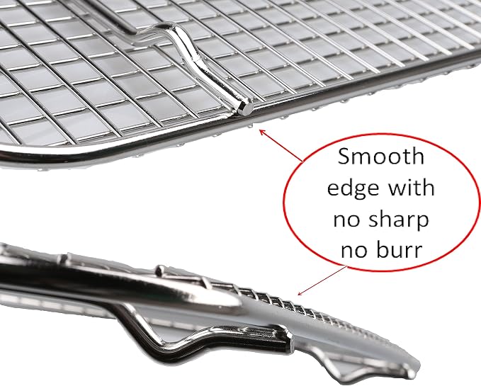 100% 304 Stainless Steel Cooling Rack and Wire Grate For Full Size Sheet Bun Pan,Real Heavy Duty 3.20LB, Roasting,Drying,Commercial Quality, Healthy Material