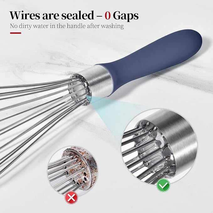 18/8 Stainless Steel Cooking Balloon Whisk (Medium, Midnight Blue) | Heavy Duty Metal Kitchen Wire Whisker Wisking Tool Egg Beater Hand Mixer for Mixing Baking Beating Stirring Sauce Flour
