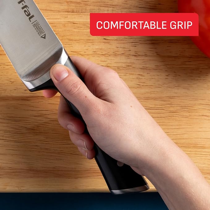 T-fal Ice Force German Stainless Steel Kitchen Knife Set and Wood Block 11 Piece, Long Lasting Sharpness, High Cutting Precision, Superior Durability, Ultra Sharp Blades, Cookware Kitchen Gadget Black