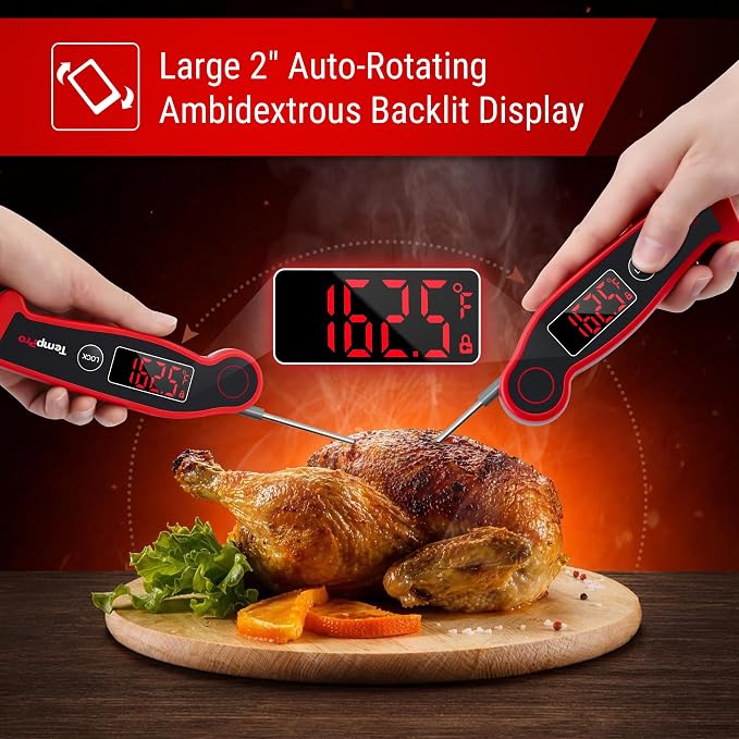 TempPro TP19 Waterproof Digital Meat Thermometer for Grilling with Ambidextrous Backlit & Thermocouple Instant Read Kitchen Cooking Food Thermometer for Candy Oil BBQ Smoker (Previously ThermoPro)