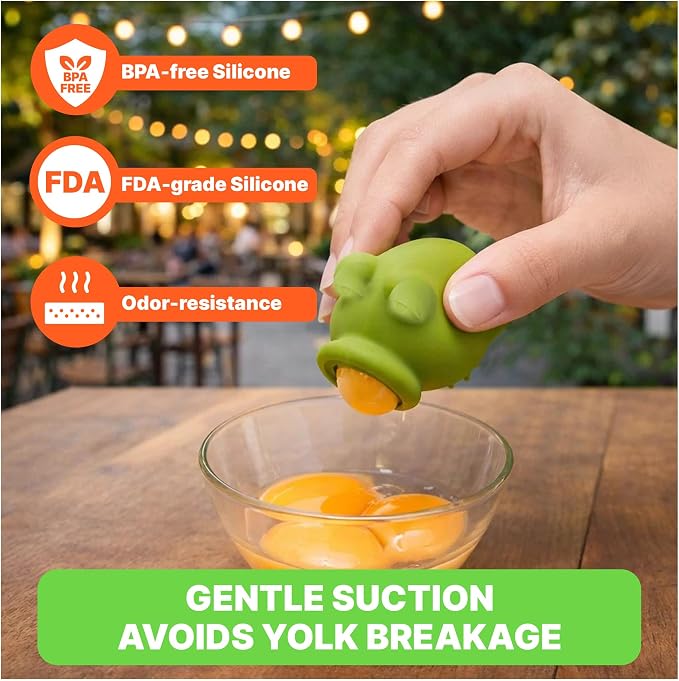 Egg Yolk Separator, Food Grade Silicone, Dishwasher Safe Kitchen Gadget for Cooking/Baking. Swallow and Release Raw Egg Yolk from White, Quick & Mess-free, Pack of 3 (Pig, Fish & Frog Design)