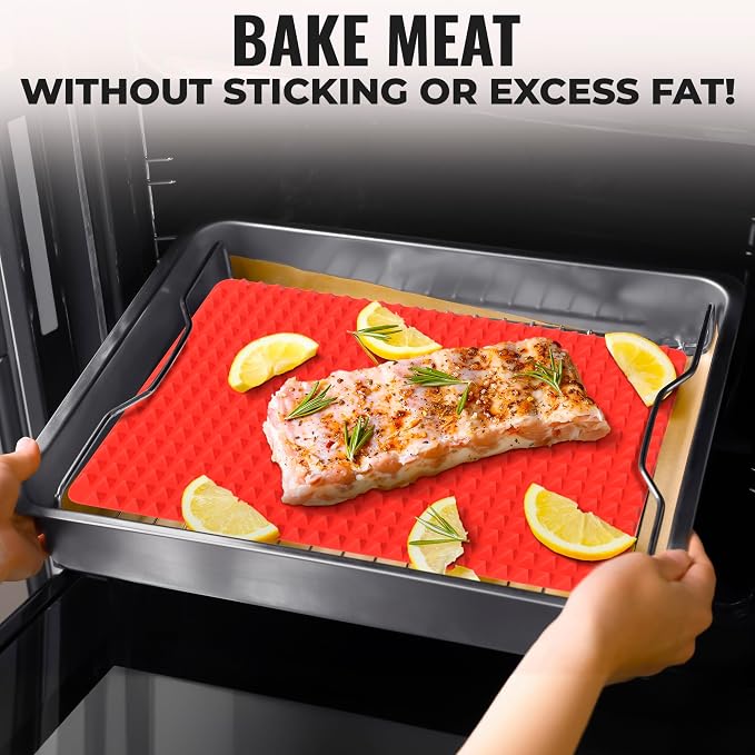 Silicone Pyramid Baking Mat, 16 x 11.42 in, Heat-Resistant (Red) | Pyramid Pan Silicone Baking Mat; Air Circulation Design; Flexible; Non-Slip; Dishwasher Safe; for Cooking, Roasting, and BBQ
