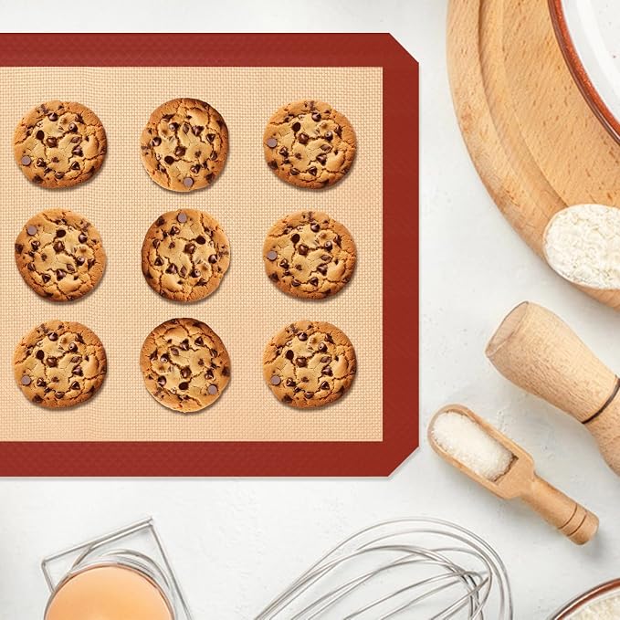2 Half & 1 Quarter Silicone Baking Mat, Baking Sheets | Non Stick, Heat-Resistant, Reusable Oven Baking Supplies for Cookies, Bread & Pastry, Oven-safe, Red