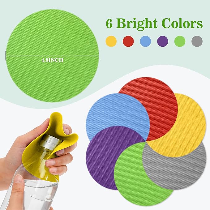 MAQIHAN Jar Opener Gripper Pad - 6 PCS Jar Grippers with Non Slip Grip | Rubber Bottle Opener for Seniors, Arthritis, Weak Hands, Multi-Function Gripper Pad for Tight Lids & Caps, 6 Colors