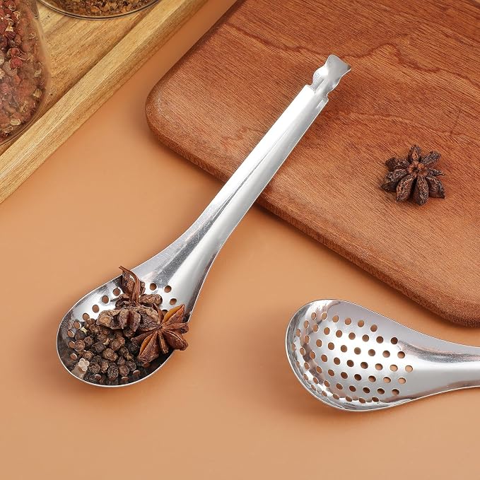 jojofuny 2 Pack Stainless Steel Caviar Slotted Spoons Small Colander Cooking Utensils for Home Kitchen and Restaurant 6.69 Inch