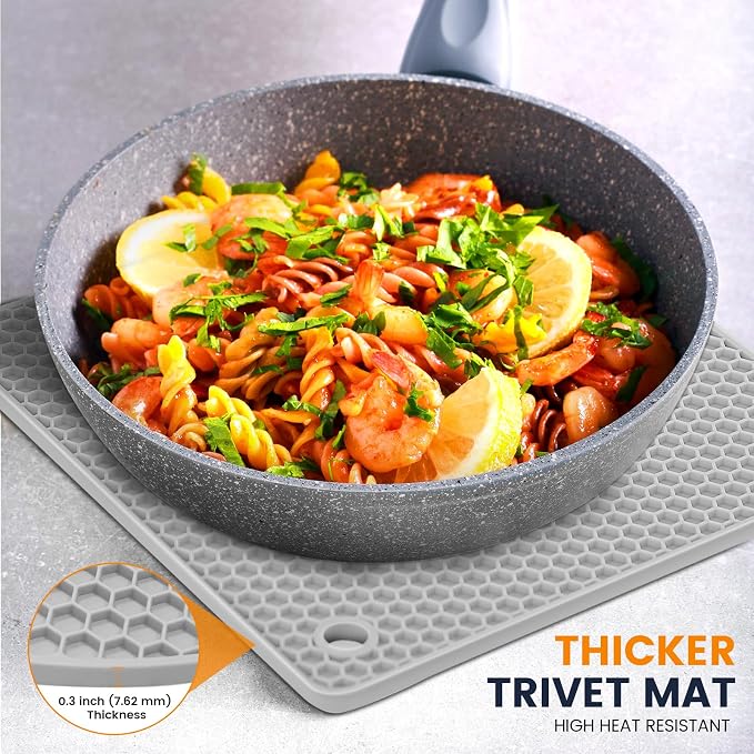 Silicone Trivet Mats 4 Heat Resistant Pot Holders Multipurpose Non-Slip Hot Pads for Kitchen Potholders, Drying mat, Jar Opener, Spoon Holder, Coaster.(Light Grey)