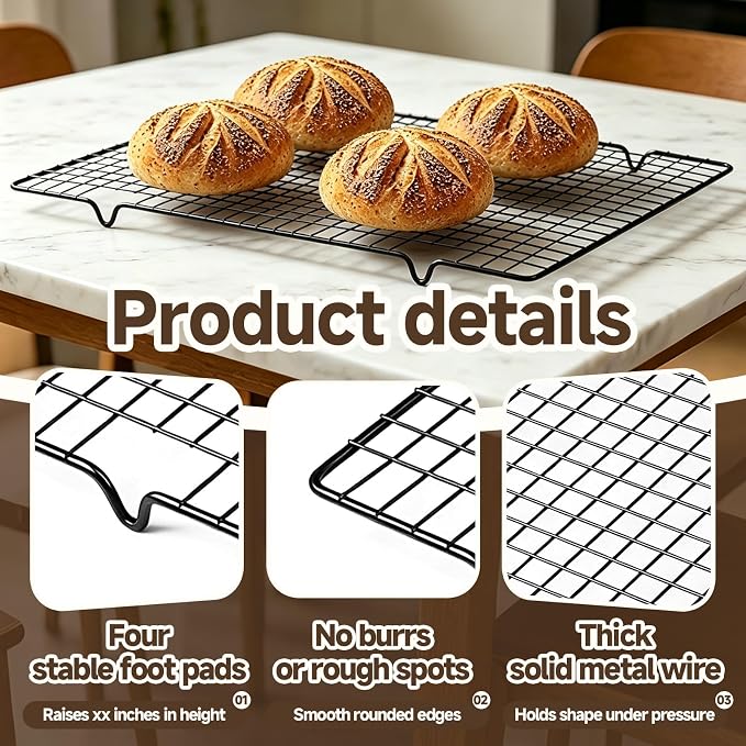 Bread Cooling Rack Sourdough, Sourdough Cooling Rack Stainless Steel, 2 PCS | Bread Cooling Rack, Heavy Duty Cooling Grids, Raised Feet for Heat Dissipation, Easy to Clean, Sturdy and Long-Lasting