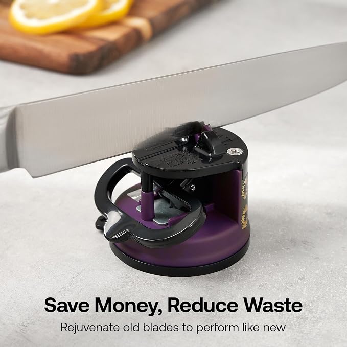 AnySharp – Editions – Hands Free Knife Sharpener - Easy to Use Sharpening Tool w/PowerGrip Suction Base and 20-Degree Pre-Set Angle - for All Knives: Chef's, Serrated, and Hardened Steel - Sunflower
