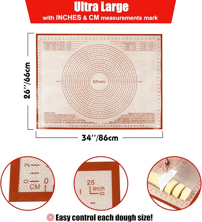 Silicone Pastry Mat 36X24 inch Baking Mat for Rolling Dough | Great Performance Kitchen Counter Mat, Perfect for Dough, Pastry, Pie Crust, Fondant, Bread, Pasta/Pizza,Pastry Board