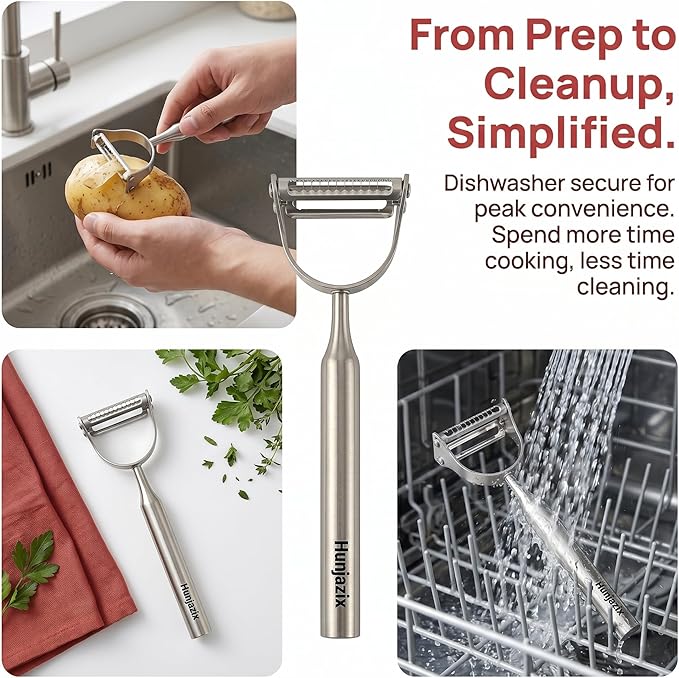 Stainless Steel Vegetable Peeler, Multifunctional 2-in-1 Double Sided Julienne Peeler, Straight Blade for Peeling, errated Blade for Shredding, Fruit and Vegetable Tool for Home Kitchen