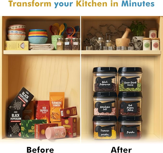 Shazo 6 PC Airtight Food Storage Containers + 6 Spoons Included - BPA Free Plastic Snack & Spice Containers with Easy Lock Lids - Kitchen and Pantry Organization for Herbs Coffee Tea - 0.5L / 2.1 Cup