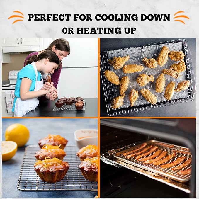 KORCCI Cooling Rack For Baking 2pc - 8.2x11.8", Baking Racks, 304 Stainless Steel Grid Wire Cookie Rack for Cooking, Baking, Roasting, Grilling, Drying, Oven-Safe, Dishwasher-Safe, Heavy Duty