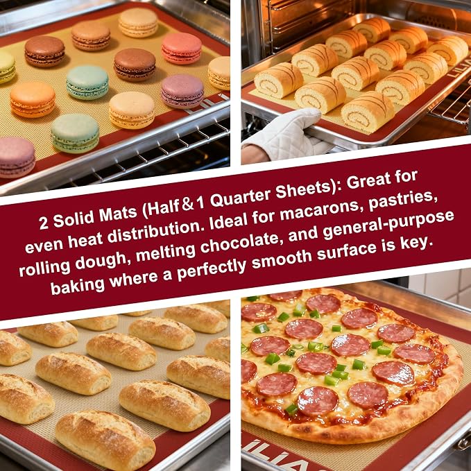 LILIAO Silicone Baking Mat, 3-Pack Non-Stick Reusable Baking Mat, Oven Baking Sheet for Making Cookies, Macaroons, Bread and Pastry (Red)