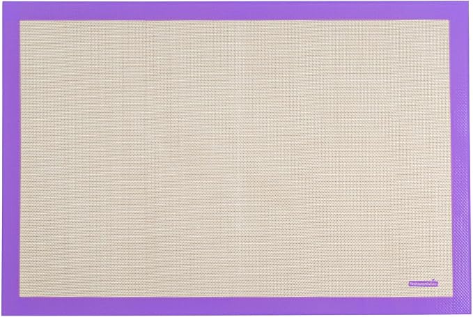 Restaurantware Full Size Baking Mat 1 Heat-Resistant Cooking Mat - Allergen-Safe Reusable And Ultra-Durable Tan And Purple Silicone Nonstick Mat For Pans And Rolling 23.6 x 15.75 Inch