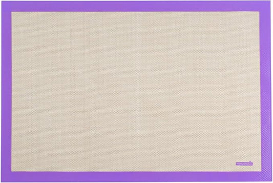 Restaurantware Full Size Baking Mat 1 Heat-Resistant Cooking Mat - Allergen-Safe Reusable And Ultra-Durable Tan And Purple Silicone Nonstick Mat For Pans And Rolling 23.6 x 15.75 Inch