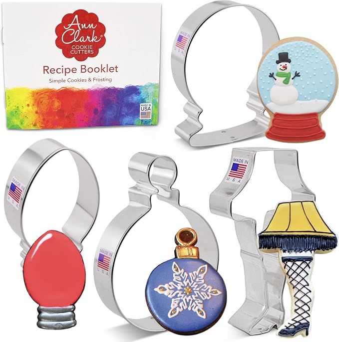 Ann Clark Christmas 4-Pc. Set (Snow Globe, Ornament, Light Bulb, Leg Lamp) Made in USA