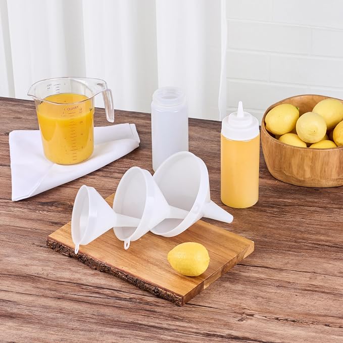 Restaurantware-Met Lux Plastic Funnel Set, 1 Pouring Tool Set - Includes 8,12, and 16-oz Funnel, 3-piece Pouring Tools, Wide Spout, For Transferring Ingredients