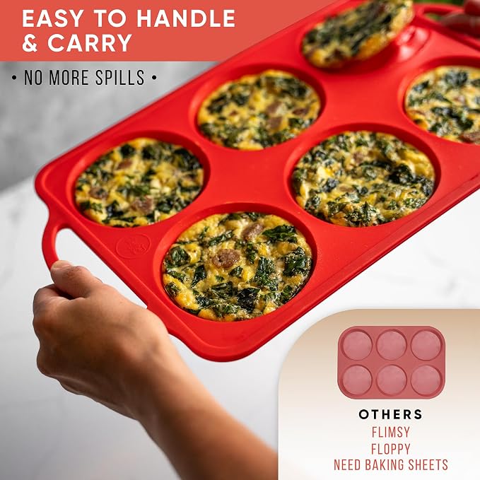 BAKE BOSS Confetti 4 Inch Jumbo Silicone Muffin Pans for Baking – 6-Cup Nonstick Silicone Cupcake Pan Egg Size – Heavy-Duty Large Cupcake Pan, BPA-Free, Easy-Release, Oven & Dishwasher Safe