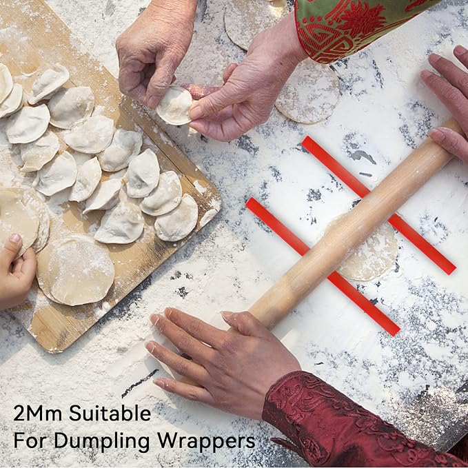 Dough Thickness Guides, 15in 3-Thick Measuring Dough Strips Rolling Pin Guides Non Stick Silicone Baking Pastry Rulers Thickness Strips for Noodles Fondant Biscuits Pies Baking