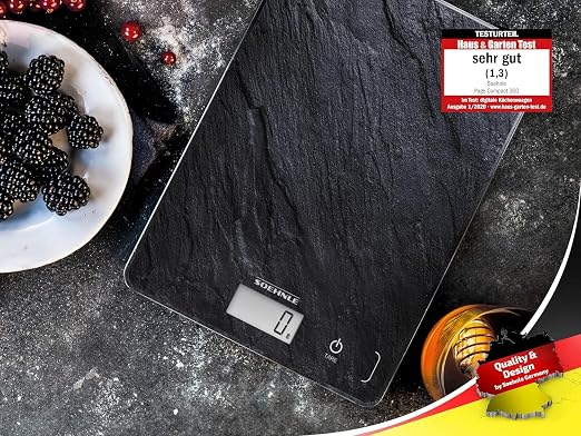 Soehnle Page Compact 300 Electronic Kitchen Scale, Food Scale with 5 kg Capacity and Easy-Read LCD Display in Metric or Imperial, Kitchen Scale for Cooking, Slate Design Surface