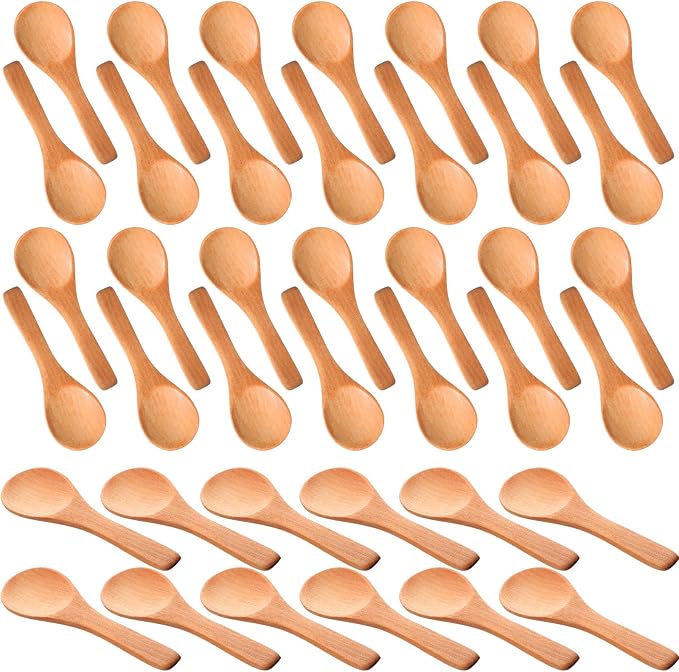 Boao 200 Pcs Small Wooden Spoons, 3.5'' L, Mini Wood Natural Tiny Spoons Wooden Little Teaspoons for Jars Sugar Creamer Honey Spices Salt Kitchen Supplies (Light Brown)