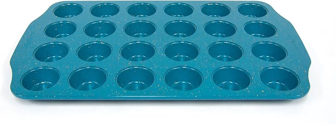 casaWare Mini Muffin Pan 24 Cup Ceramic Coated Non-Stick (Blue Granite)