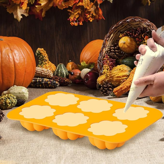 Silicone Pumpkin Mold, 3 Pack Pumpkin Soap Molds Fall Baking Molds for Muffin Cake Pop Jello Chocolate Bomb Fall Bath Bomb Moulds, 3D Thanksgiving Molds for Making Autumn Wax Candle