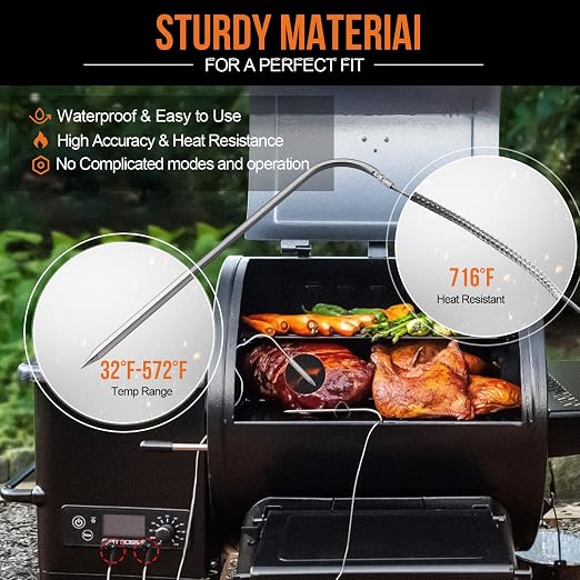 2 Pack 3.5mm Plug Meat Temperature Sensor Probe with 2Pcs Magnetic Thermometer Probe Organizer Compatible with Pit Boss Traeger Louisiana Pellet Grills