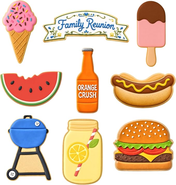 BBQ Grill Cookout Party Cookie Cutter 9 Piece Set from The Cookie Cutter Shop - BBQ Grill, Hamburger, Hot Dog, Mason Jar, Watermelon Cookie Cutters – Tin Plated Steel Cookie Cutters