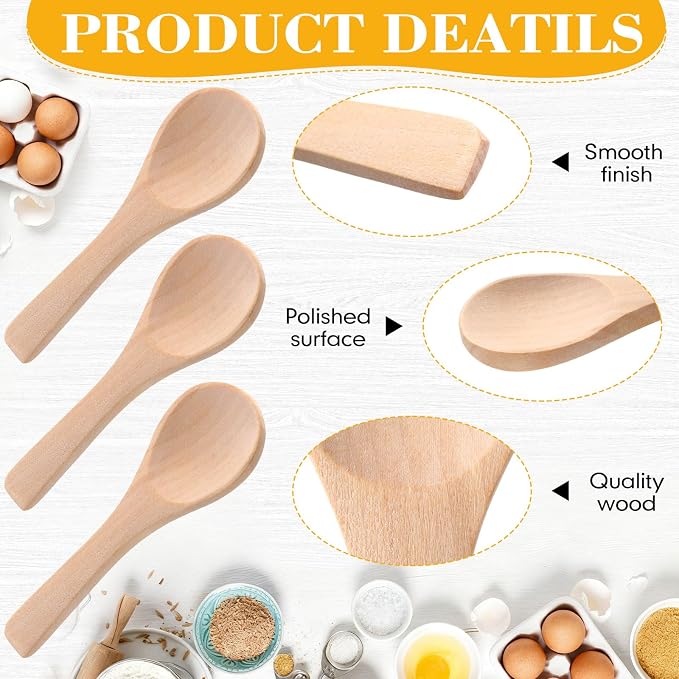 Boao 24 Pcs Small Wooden Spoons, 3.5'' L, Mini Wood Natural Tiny Spoons Wooden Little Teaspoons for Jars Sugar Creamer Honey Spices Salt Kitchen Supplies (Light Wood)