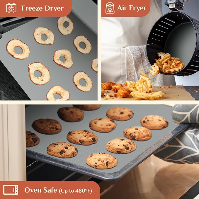 GTJ Silicone Baking Mat Roll, Reusable Baking Sheet Liners, 20 in x 6 ft | Free Cut to Size, Food-Grade, Non-Stick, Non-Slip, For Dough, Pastry, Air Fryer, Freeze Dryer, Oven Pan, Kitchen Counter