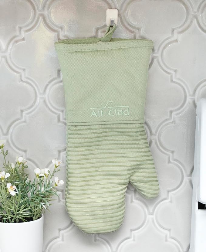 All-Clad Silicone Oven Mitts: Heat Resistant up to 500 Degrees - 100% Cotton & Silicone, 14"x7" Oven Mitt for Kitchen and Barbeque, 2-Pack, Fennel