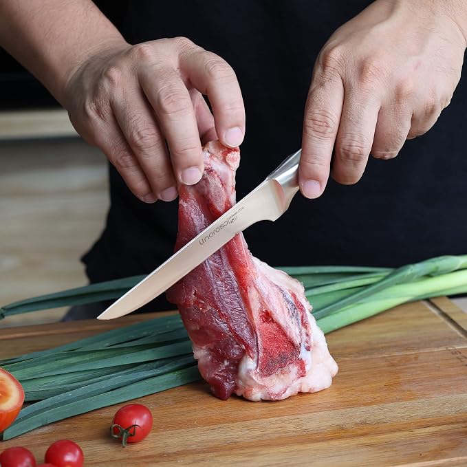 linoroso Boning Knife 5.7 inch Kitchen Knife with Elegant Gift Box, Sharp Forged German Carbon Stainless Steel Fillet Knife for Meat, Fish, Poultry, Full Tang, Ergonomic Handle
